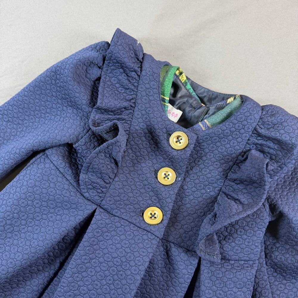 Bonnie Baby Girls 18M Christmas Holiday Dress and Coat Set Navy Plaid Metallic